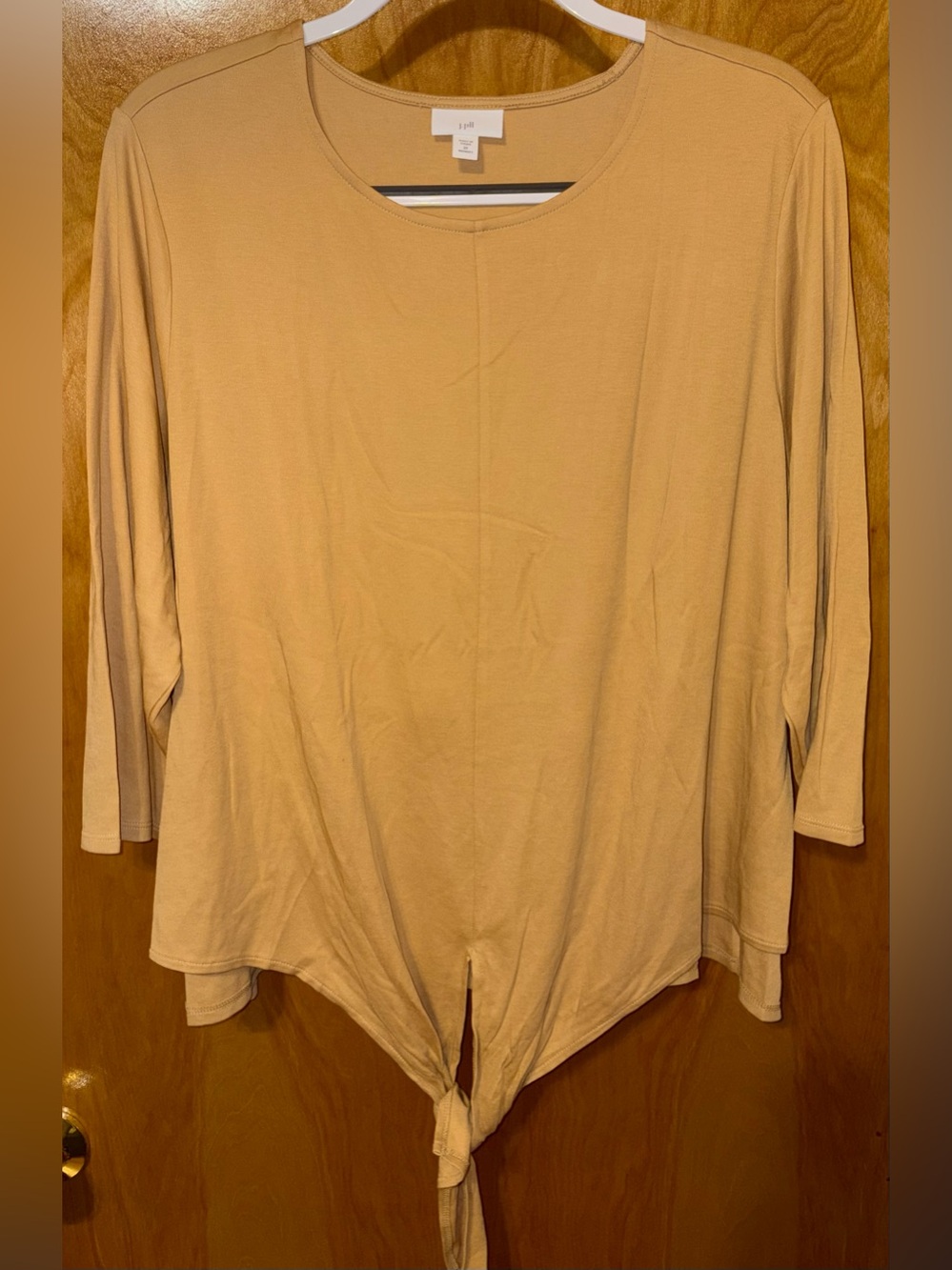 J. Jill dark beige cotton blend 3/4 sleeve scoop neck knit top Size 2X front tie